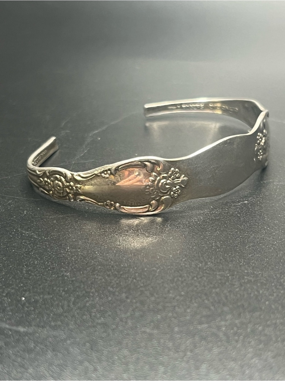 Vintage Wm. A Rogers Oneida Spoon Cuff Bracelet Silverplate Floral Rose flatware